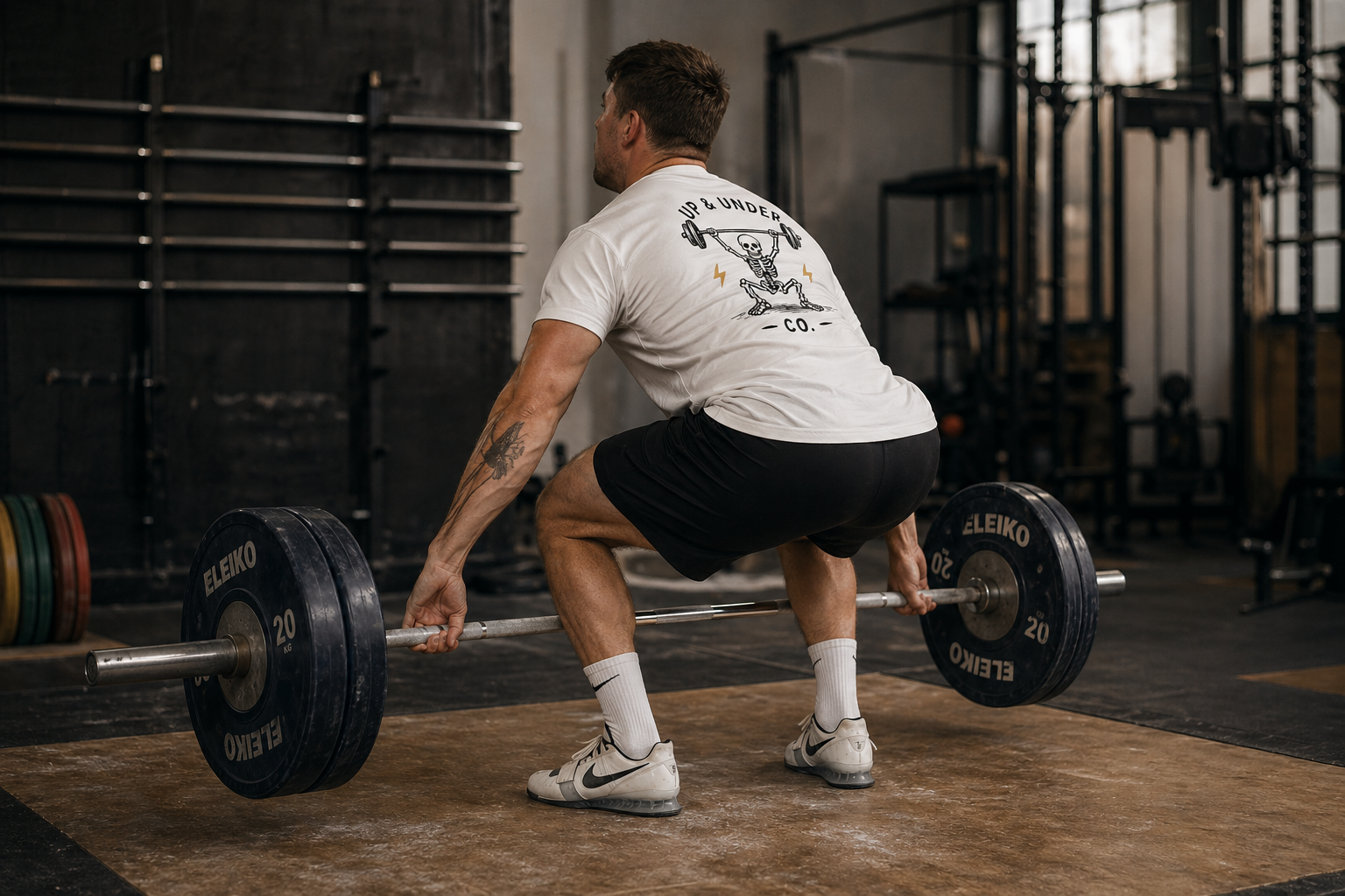 Weightlifter pulling from the floor in the Skeleton Tee